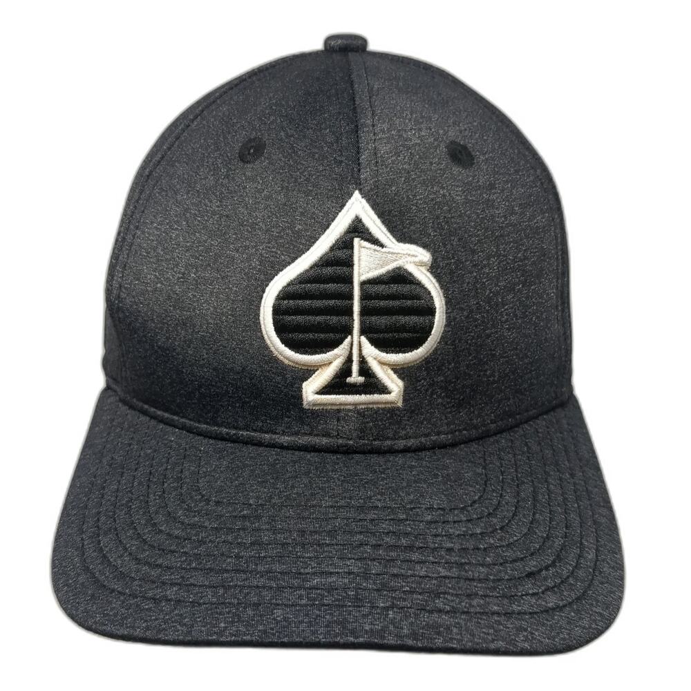 Pins & Aces Snapback Hat Black One Size Heathered Golf Spade Logo Performance